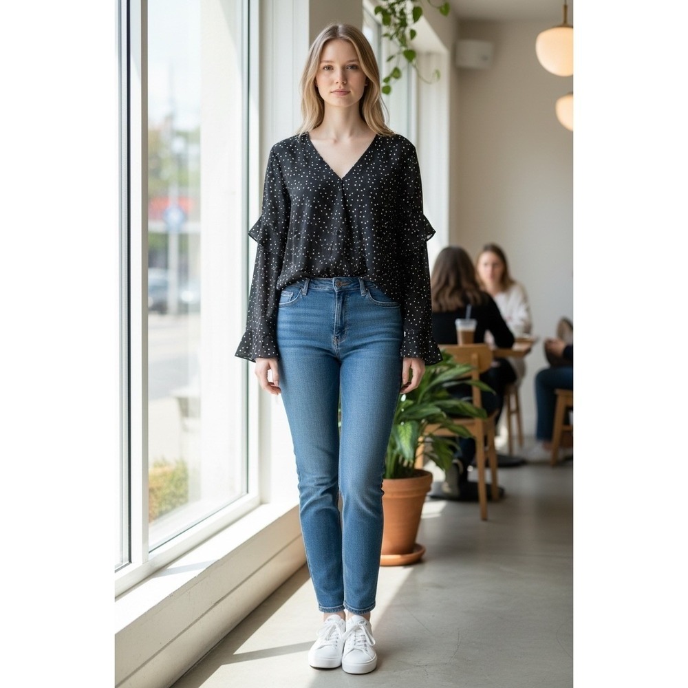 Max Studio Black and White Polka Dot Blouse